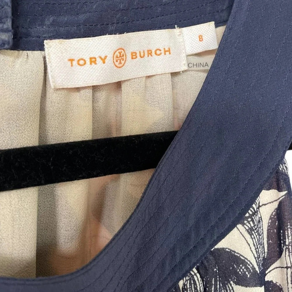 Tory Burch Women's Silk Printed Scoop Neck Back Bow Sleeveless Size 8 - Picture 4 of 8